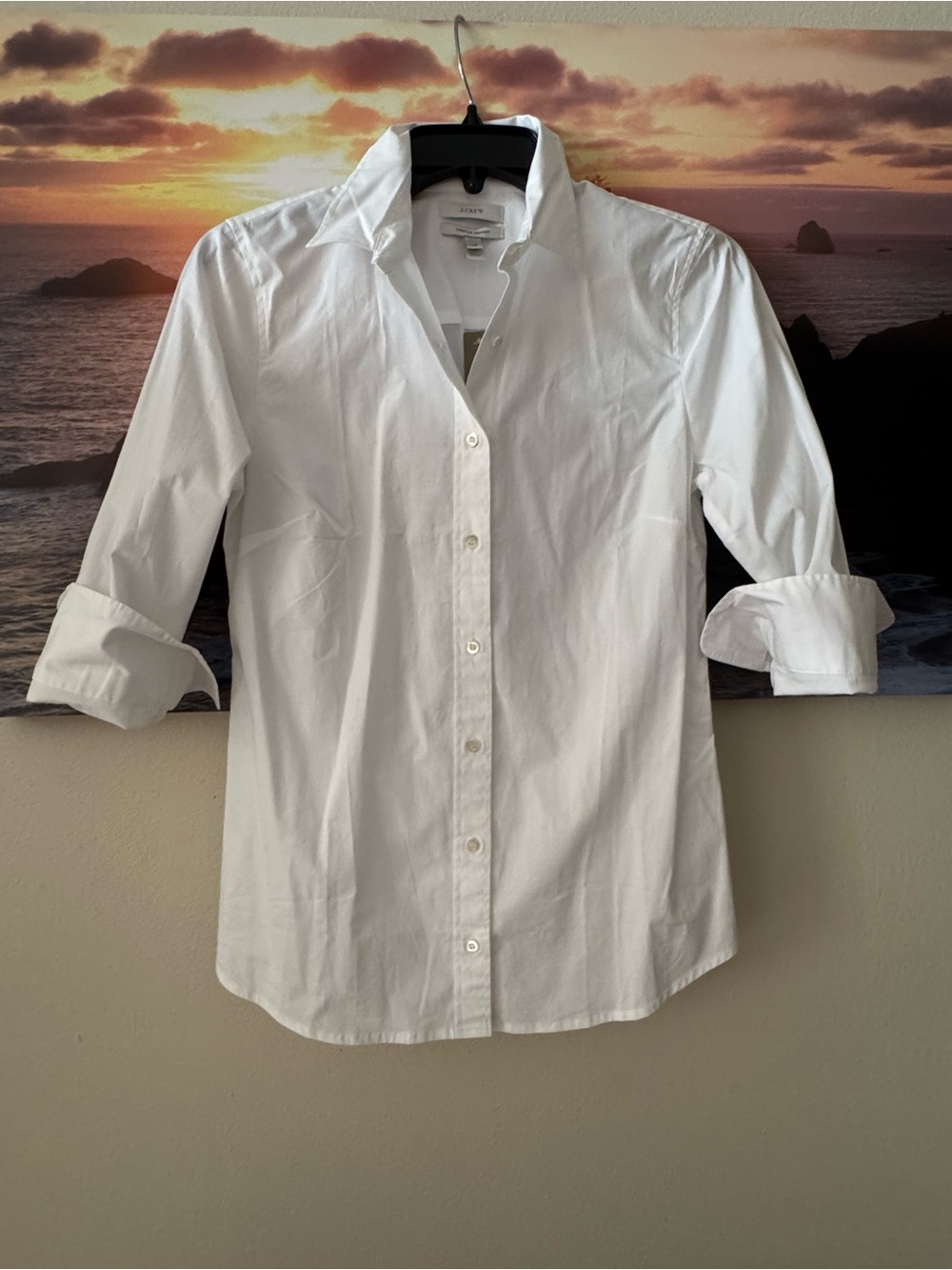 JCrew Stretch Perfect Classic White Button-Up 3/4 sleeve Shirt/ XS/ NWT